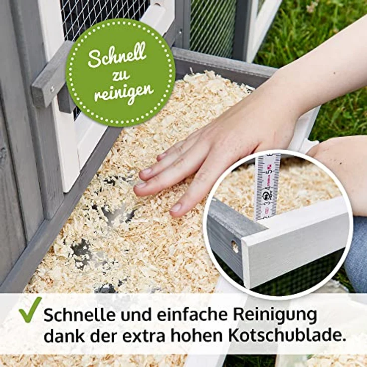 zooprinz großer & moderner Hasenstall, Kaninchenstall aus Vollholz in weiß und grau - Einfach zu reinigen mit extra hoher Kotschublade – Bild 4