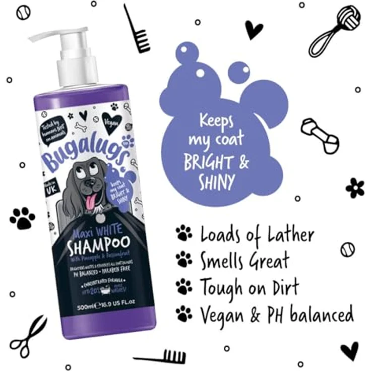 Bugalugs Hundeshampoo Maxi White, PH-neutrales Tiershampoo für strahlendes, weiches Fell, 500 ml, Ananas-Marakuja-Duft – Bild 6