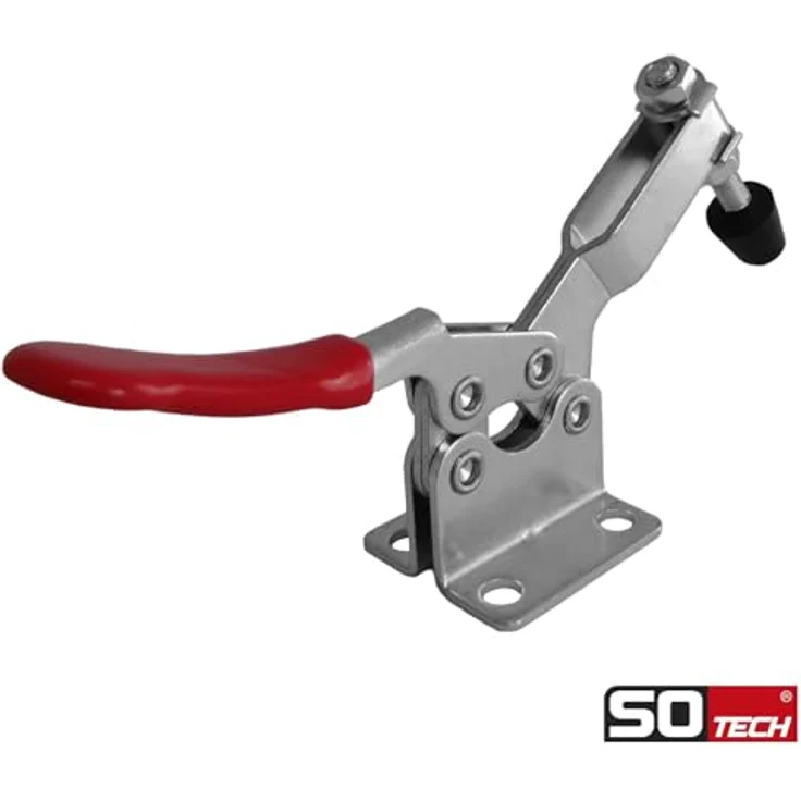 SO-TECH Kniehebelspanner Kniehebelklemme, Haltekraft bis zu 90 kg, kompakte Bauweise, Griff-Farbe rot, 85° Winkel – Bild 4