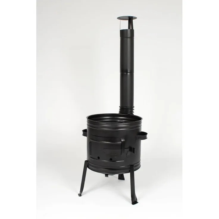 Su-Deco Ofen 36 cm schwarz, dekorativer Holzkohlegrill mit Kaminrohr und Aschekasten, geeignet für 10 L Gulaschkessel