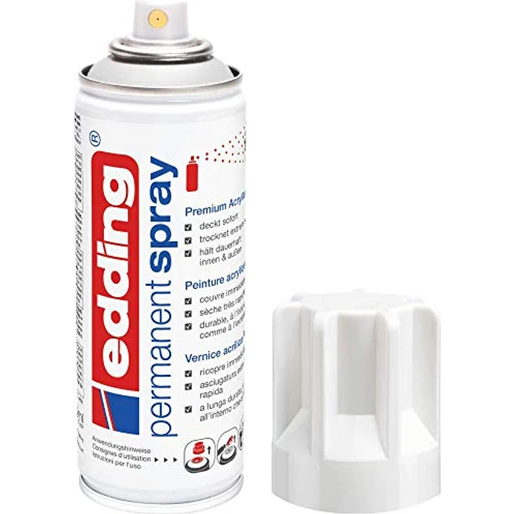 edding Permanent Spray, Acryllack verkehrsweiß glänzend, 200 ml, hoch ergiebig und kratzfest – Bild 1