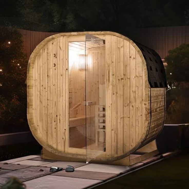 HOME DELUXE Sauna Outdoor Sauna CUBE M, 194 x 120 x 185 cm, 3,6 kW Saunaofen, Fichtenholz, Gartensauna – Bild 2