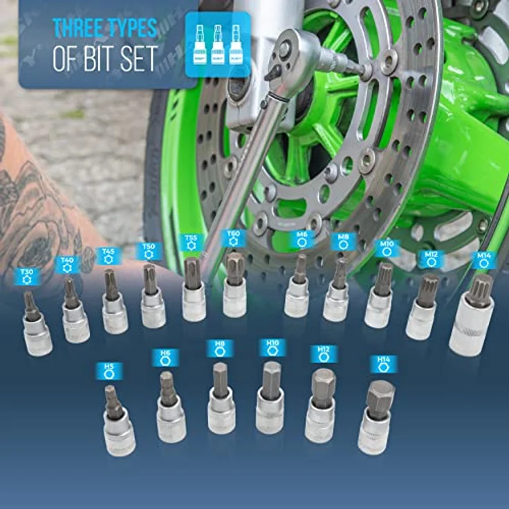 HASKYY Drehmomentschlüssel Motorrad Set 3/8" 5-60Nm 27tlg feine Abstufung 0,5 – Bild 4