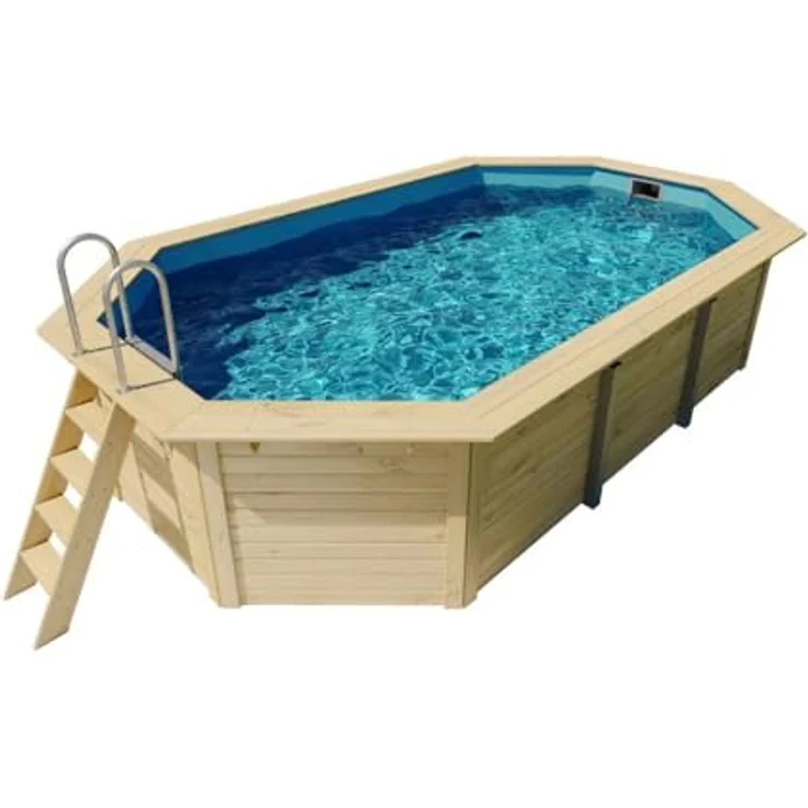 Karibu Massivholzpool 'Modell Pool X4' natur 558 x 347 x 124 cm, Poolfolie blau – Bild 2