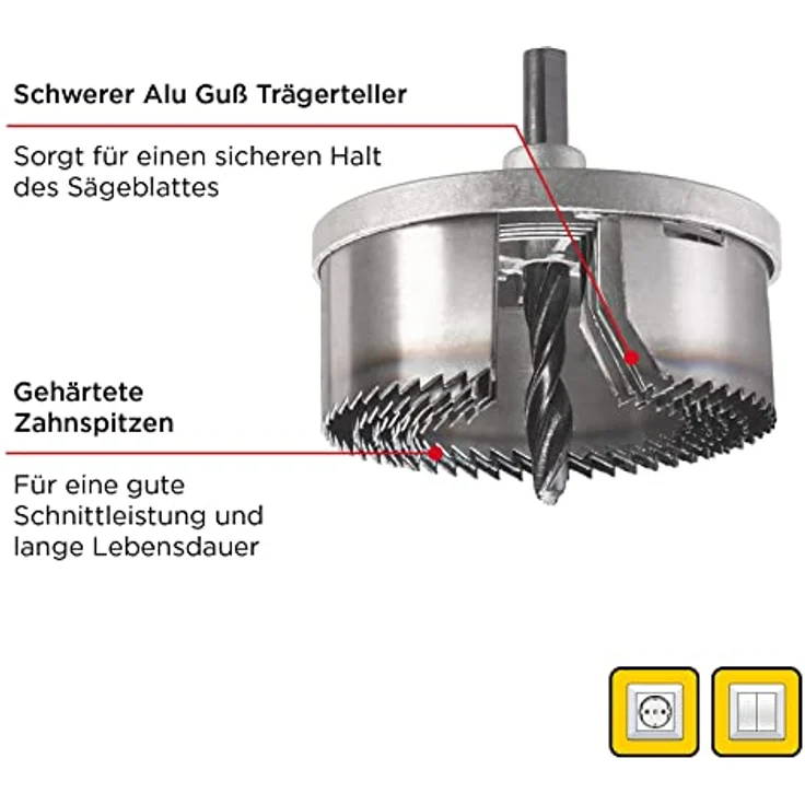 Kraftixx Lochsägensatz 498477 (5-teilig, Durchmesser: 60, 67, 74, 81, 95 mm) – Bild 3