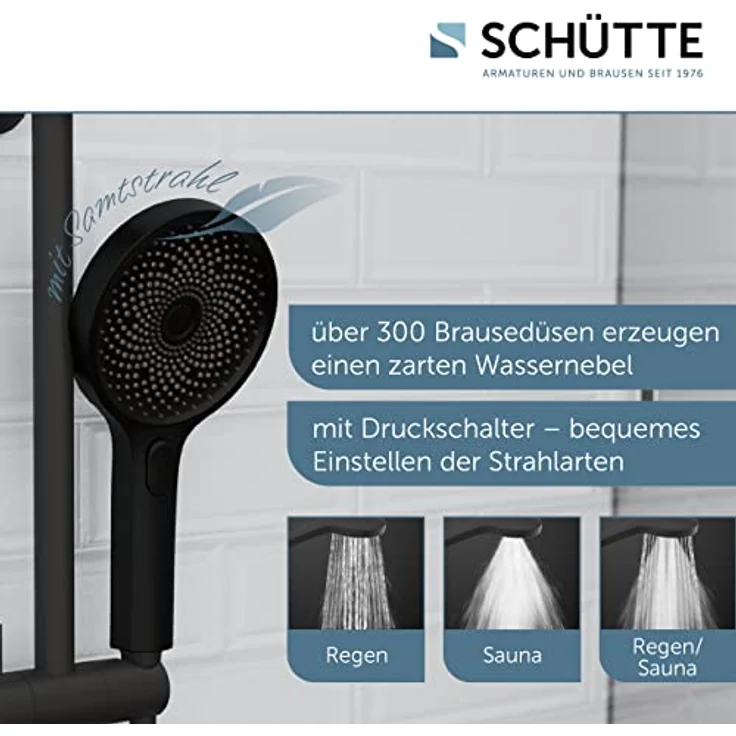 SCHÜTTE Handbrause SAMOA RAIN | Samtstrahl-Technologie | Duschkopf mit über 300 Düsen | 3 einstellbare Strahlarten | Brausekopf Antikalk für die Dusche | Schwarz – Bild 2