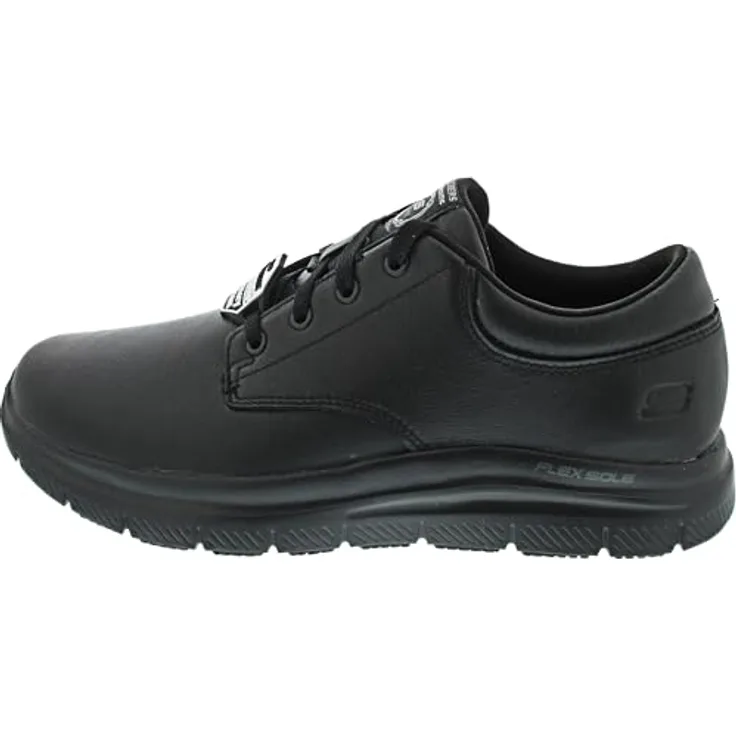 Skechers FLEX ADVANTAGE SR-FOURCHE, Berufsschuh Schnürschuh für Gastronomie und Pflege, gepolsterte Innensohle, schwarz, Leder, rutschhemmend, Memory-Schaum, Relaxed Fit