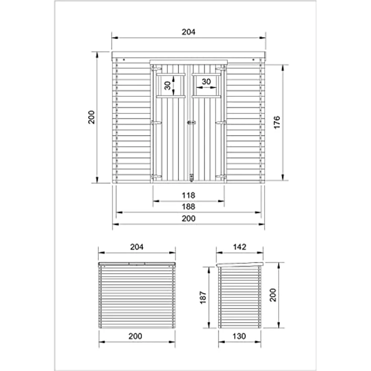 TIMBELA M311+M311G Holzhaus Gartenhaus - Gartenschuppen Holz mit Boden Imprägnierte B204xL142xH200 cm/ 2,22 m2 Lagerschuppen für Garten - Fahrrad Schuppen - Wasserfestes Dach – Bild 4