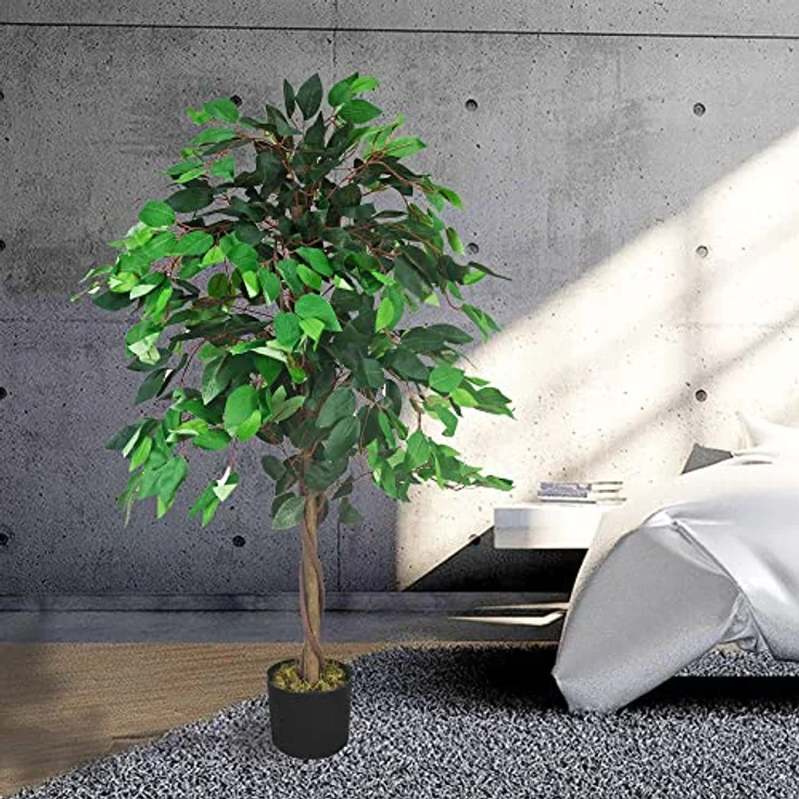 Decovego Kunstpflanze Künstliche Pflanze Benjamin Ficus 110 cm Plastik Pflanze im Topf Innendekoration Echt aussehend deco – Bild 5