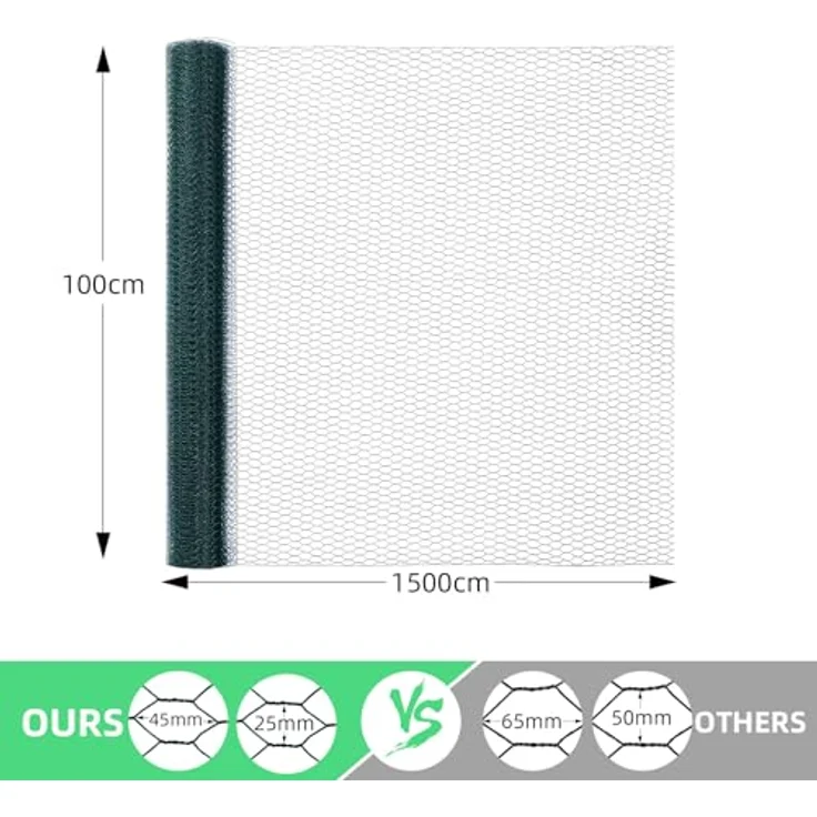 CCLIFE Hühnerzaun Geflügelnetz, PVC-beschichtet, Maschenweite 45 mm, Höhe 100 cm, Länge 15/25/50 m, grün – Bild 2