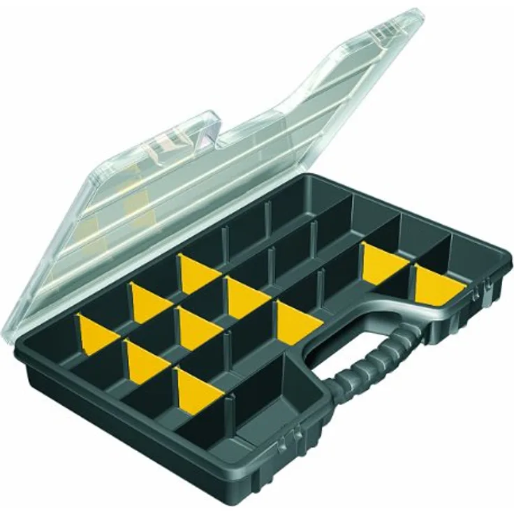 Terry Pro Organizer Minikoffer für 24, 18 Fächer mit sicherem Doppelschloss, transparenter Deckel und farbigen Trennwänden, Made in Italy