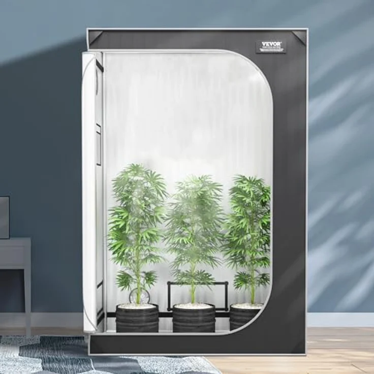 VEVOR Growbox GT2000D24, 122 x 61 x 183 cm Gewächshaus mit 22 mm Stahl-Rahmen, 2000D Oxford-Gewebe, Tragfähigkeit 60 kg, geeignet für 150 W Wachstumslicht, Schwarz + Grau – Bild 8