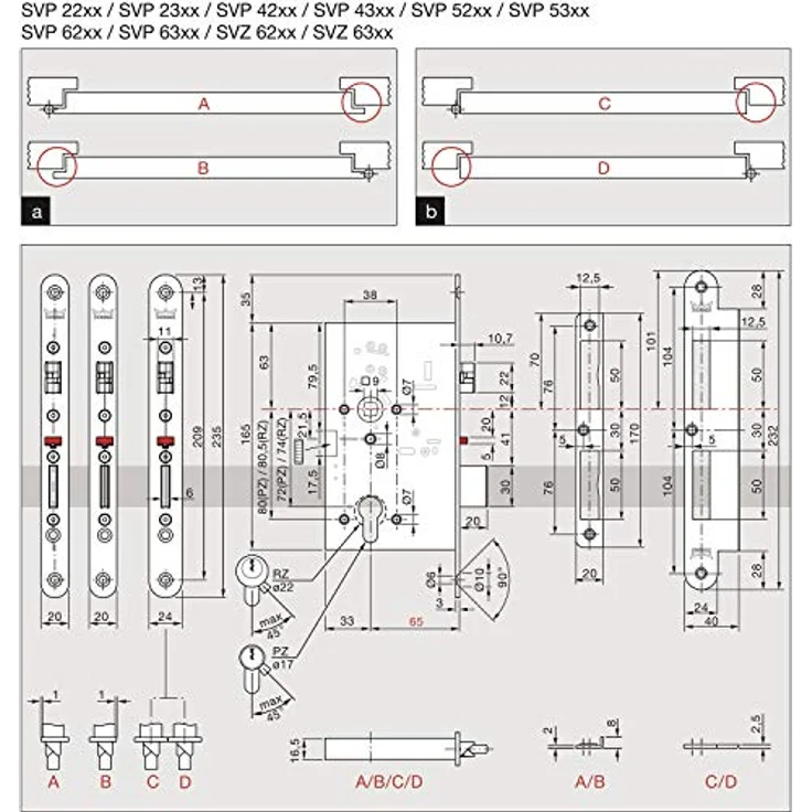 KABA Fluchttürschloss DORMA SVP 2277, 65 mm Dornmaß, universal, Edelstahl rostfrei, Stulp 24 mm – Bild 2