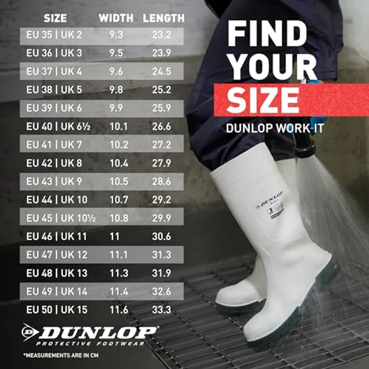 Dunlop NB1JB01 Wasserdichte Sicherheitsstiefel S4 Weiß 42, PVC Arbeitsschuhe mit Stahlkappe und rutschhemmender Sohle – Bild 5