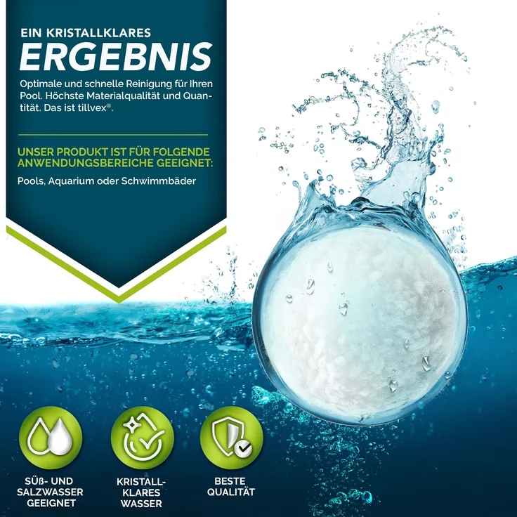 tillvex® Pool Filterbälle 1400g, Ersatz für 50kg Filtersand, langlebig, 3D-Tiefenfiltration, umweltfreundlich