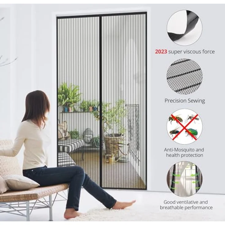MYCARBON Fliegengitter Balkontür 95x210cm, Stärkere Magnet-Insektenschutz-Tür mit einfacher Montage, Schwarz, für Terrassentür und Kellertür – Bild 4
