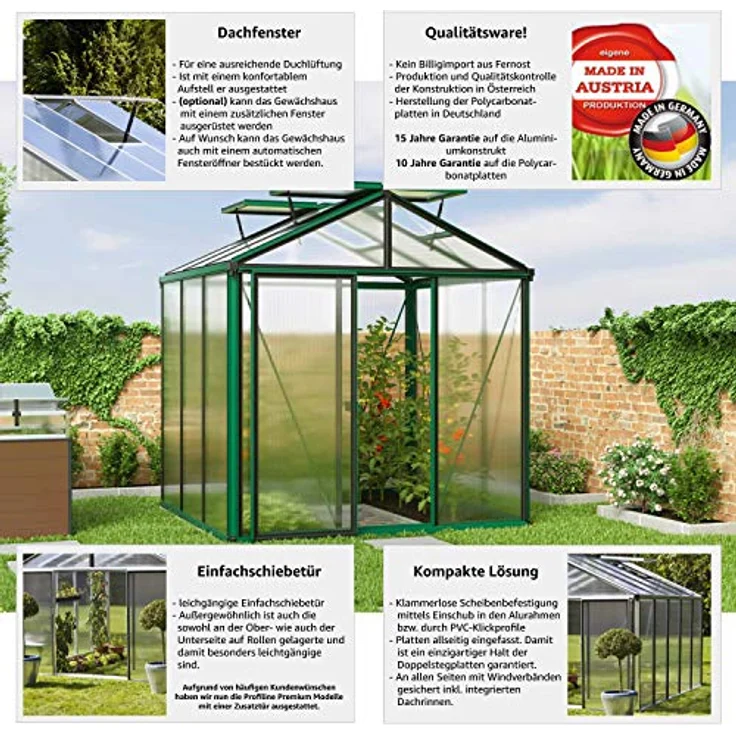 GFP Gewächshaus Diamas 21 Light 235x235 cm mit integriertem Fundament 12 mm Doppelstegplatten, Farbe Moosgrün - Made in Austria – Bild 4