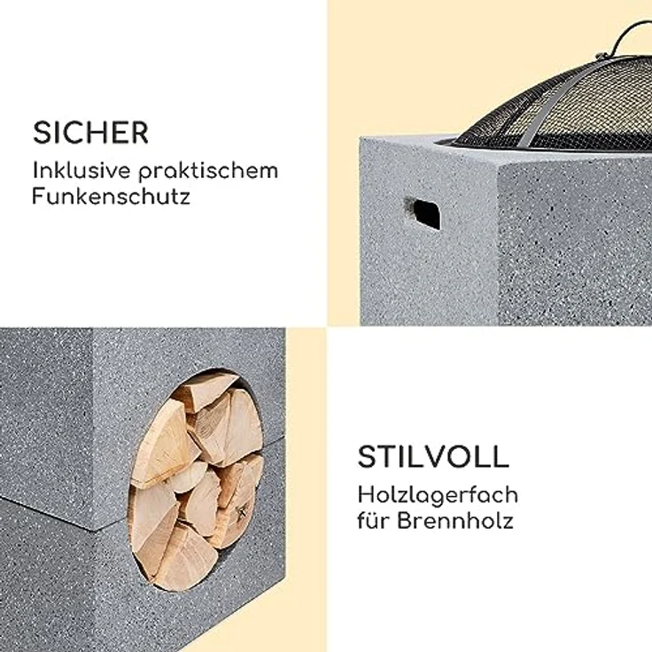 Blumfeldt Feuerschale, Tragbare Feuerstelle Outdoor mit Grillrost & Holzlagerfach, Sichere Stahlschale, 50 x 75 x 50 cm – Bild 4