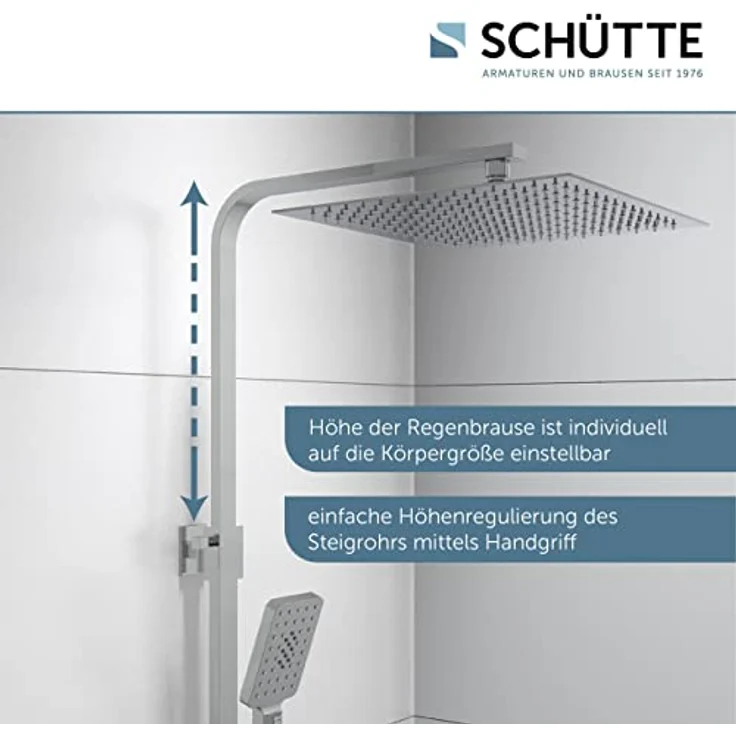 SCHÜTTE OCEAN Duschsystem mit Thermostat und Glasablage - Duschset mit 30x30cm Duschkopf, Regendusche mit Wandhalterung und Duschkopf - Duschpaneel Duschsäule in Chrom/Weiß – Bild 2