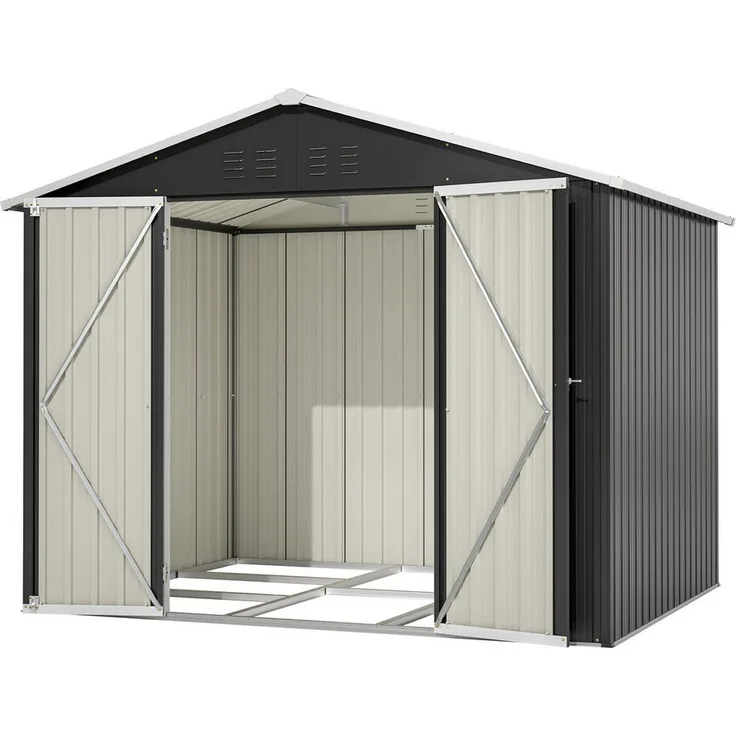 Thanaddo Gartenhaus Metall Gerätehaus Geräteschuppen Inkl. Metallfundament, (Mehr Leben im Garten), Grau/Anthrazit, XXL - 260 (B) x 202 (T)x 191 (H) cm, Stahlblech & Aluminiumlegierung
