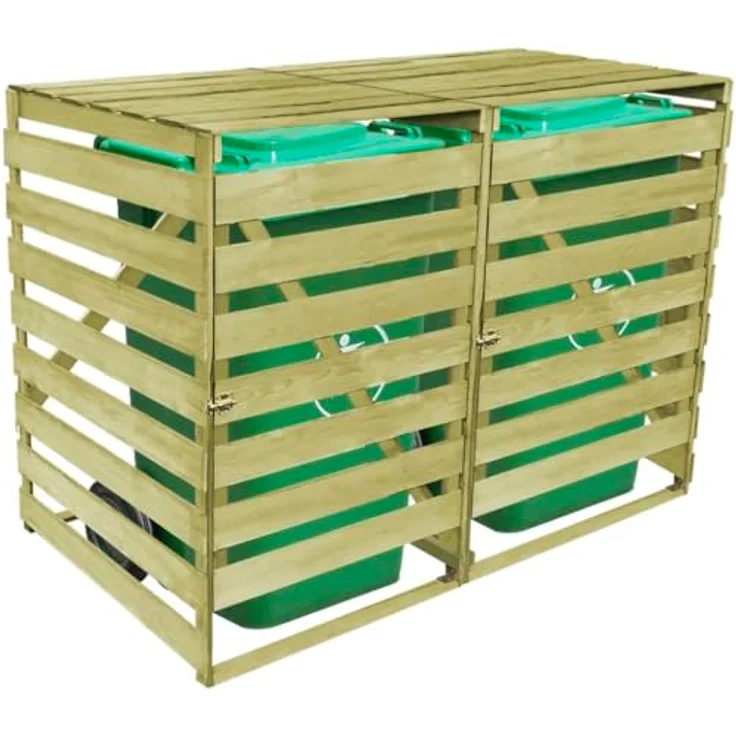 vidaXL Holz Imprägniert Mülltonnenbox 2 Tonnen Mülltonnenverkleidung Müllbox – Bild 4