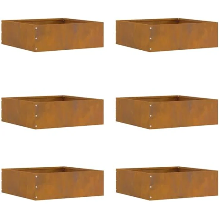 vidaXL Raseneinfassung 6 pcs Rostig, Wetterfeststahl, quadratische Rasenkante für Garten und Terrasse, strapazierfähige DIY-Installation – Bild 1