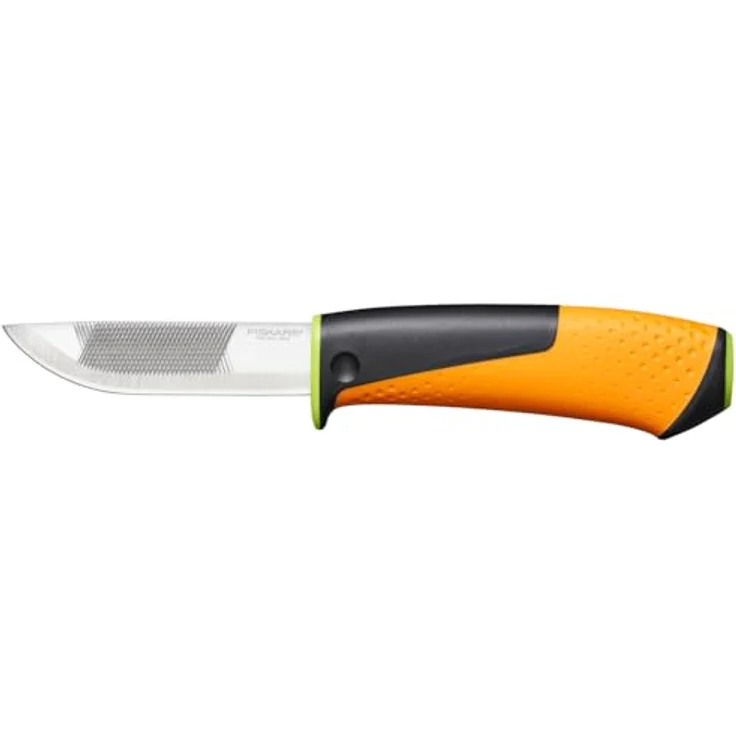 Fiskars Hochleistungsmesser inklusive Holster mit integriertem Messerschärfer, Gesamtlänge: 21,9 cm, Schwarz-Orange-Grün, 1023619 – Bild 2