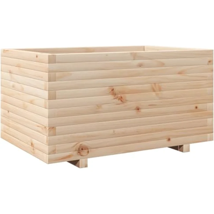 vidaXL Pflanzkübel, Hochbeet aus Massivholz Kiefer, großzügiges Fassungsvermögen 90 x 60 x 49,5 cm, unbehandelt – Bild 1
