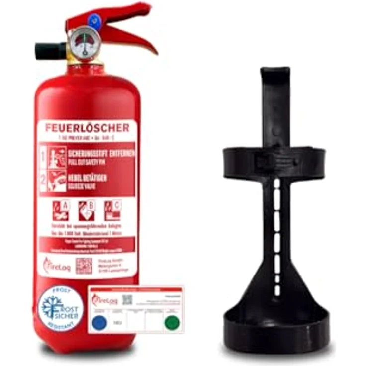 FireLoq 1kg Pulver Feuerlöscher für Brandklasse ABC, 8A | 34B | C, inkl. Prüfnachweis, Kfz-Halter und Manometer – Bild 1