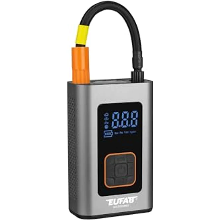 Eufab Mini-Kompressor aufladbar, mit integrierter Powerbank und LED Arbeitsleuchte – Bild 1