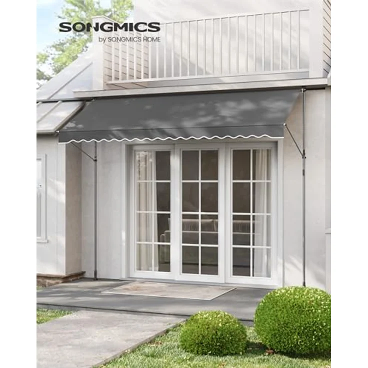 SONGMICS Klemmmarkise, höhenverstellbar, mit Handkurbel, Sonnenschutz, 350 x 120 cm, anthrazit – Bild 2