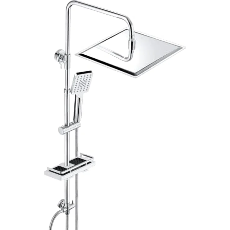 JOHO Edelstahl Duschsystem mit 25x25 cm Regendusche, ohne Armatur, verstellbare Duschstange, Chrom – Bild 1