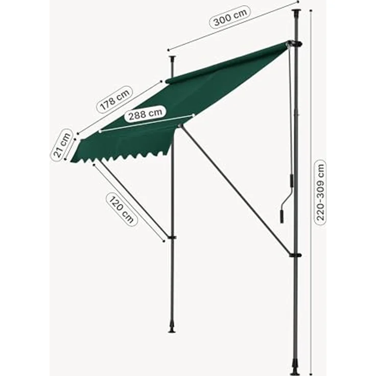 Pro.tec - Klemmmarkise 300x120x200-300cm ohne Bohren Dunkelgrün – Bild 3