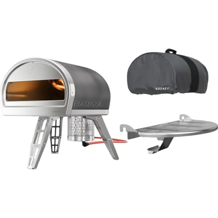GOZNEY° Roccbox Pizzaofen mit Abdeckhaube und Frontablage, tragbar, 500°C, Gas oder Holz, restauranttauglich