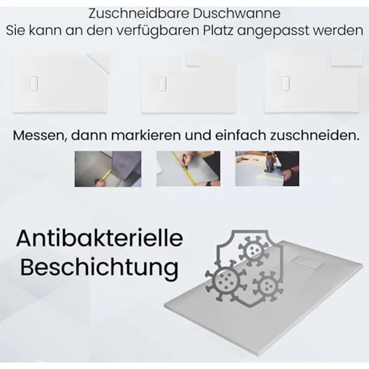 Badland Duschkabine + Duschwanne SET HELA VIDAR 90x90 cm, Halbrund, Transparentes Gehärtetes Nano Glas 6 mm, Weiß Steinoptik, inkl. Siphon und Montagezubehör – Bild 7