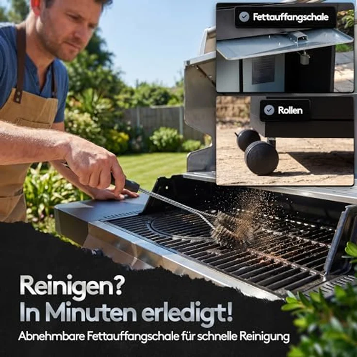 NTG Gasgrill FWGG.1354, 4 + 1 Brenner mit 17 kW Gesamtleistung, LED-Beleuchtung, Seitenkochfeld & Piezo-Zündung, Gusseisen-Grillrost, Edelstahl-BBQ Grillwagen – Bild 5
