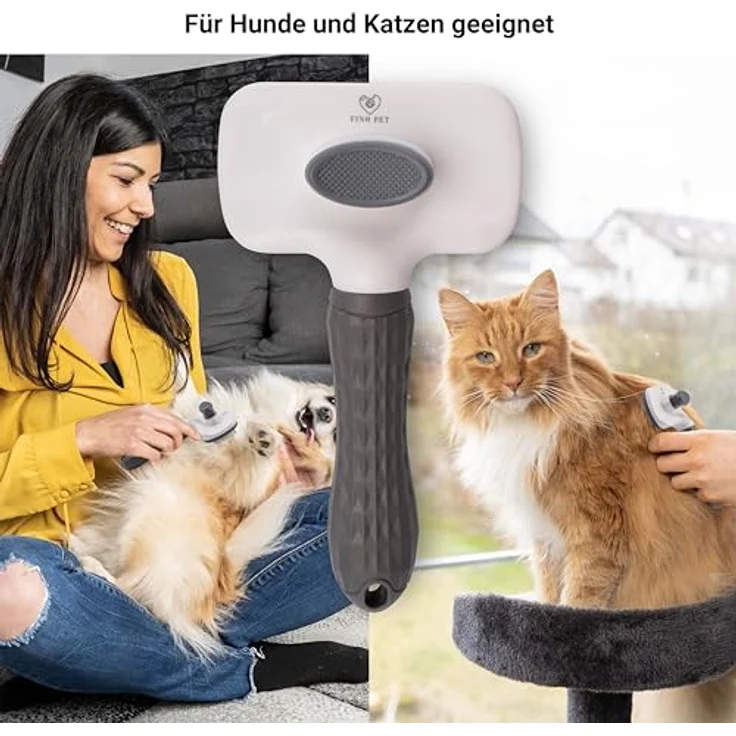 FinoPet Hundebürste/Katzenbürste für alle Felltypen mit automatischer Selbstreinigungsknopf, Zupfbürste für Entfernung Unterwolle löst Verfilzung und Knoten Pflegewerkzeug auch für Welpen geeignet – Bild 3