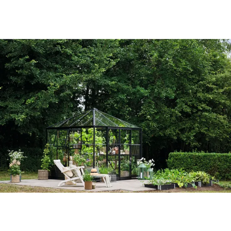 Halls Gewächshaus Qube Square 6,3 m² Sicherheitsglas 3 mm 251 x 251 cm schwarz