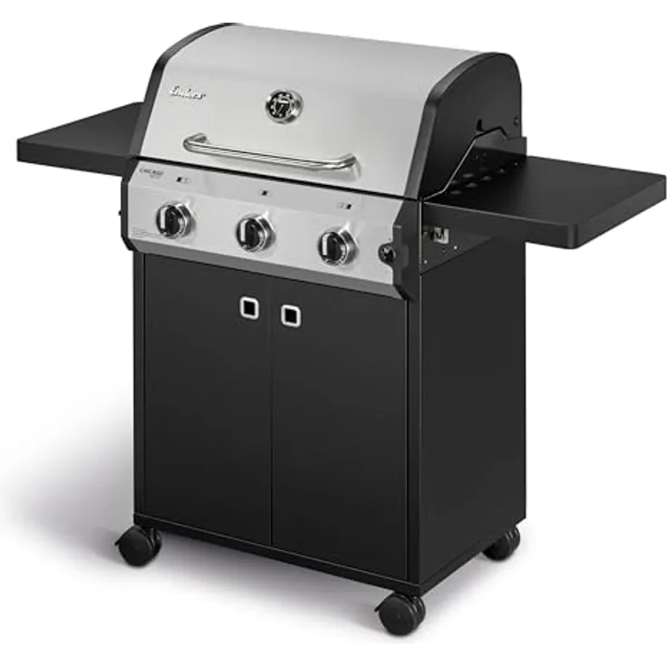 Enders® Gasgrill Chicago Next 3, 3-Edelstahlbrenner, doppelwandige Garhaube, Gussrost, 2 abklappbare Seitenablagen, integriertes Thermometer, 9,6 kW #89396