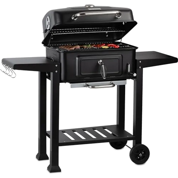 BBQ-Toro Holzkohle Grillwagen mit höhenverstellbarer Kohleschale | Holzkohlegrill mit Deckel, Holzkohlegrillwagen mit Thermometer | Holzgrill, Smoker Grill Holzkohle, XXL Grill Holzkohle Groß