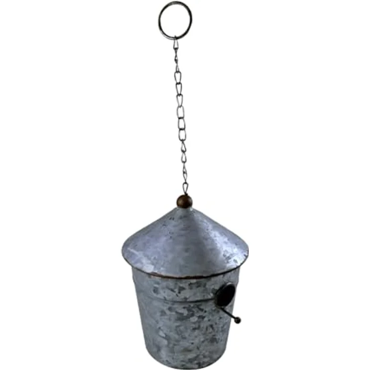 FTWDesign Großer Nistkasten für Vögel, Vogelhaus aus Zink für Draußen mit Spitzdach und Aufhängkette, ca. 16cm x 16cm x 19cm – Bild 5