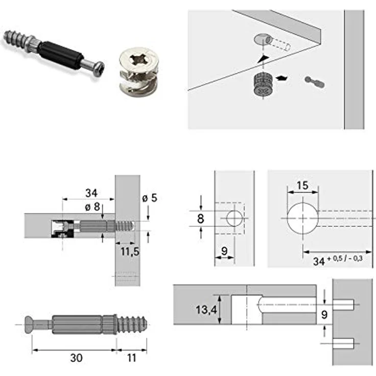 50 Stück HETTICH Korpusverbinder Exzenter RASTEX 15 (Ø 15 mm) und Einschraubdübel Twister DU 232 T (6 x 11 mm) Möbelverbinder von SOTECH - Preisvergleich – Bild 3