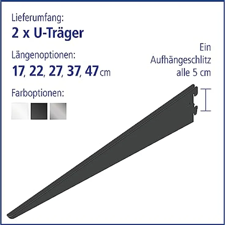 Element System U-Träger Regalträger 2-reihig, 2 Stück, 5 Abmessungen, 3 Farben, Wandschiene,schwarz – Bild 4