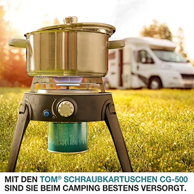 TOM Gaskartuschen CG-500, 12er Set mit 500 g Schraubkartuschen und Sicherheits-Gewindeventil für Camping und Outdoor-Events – Bild 7