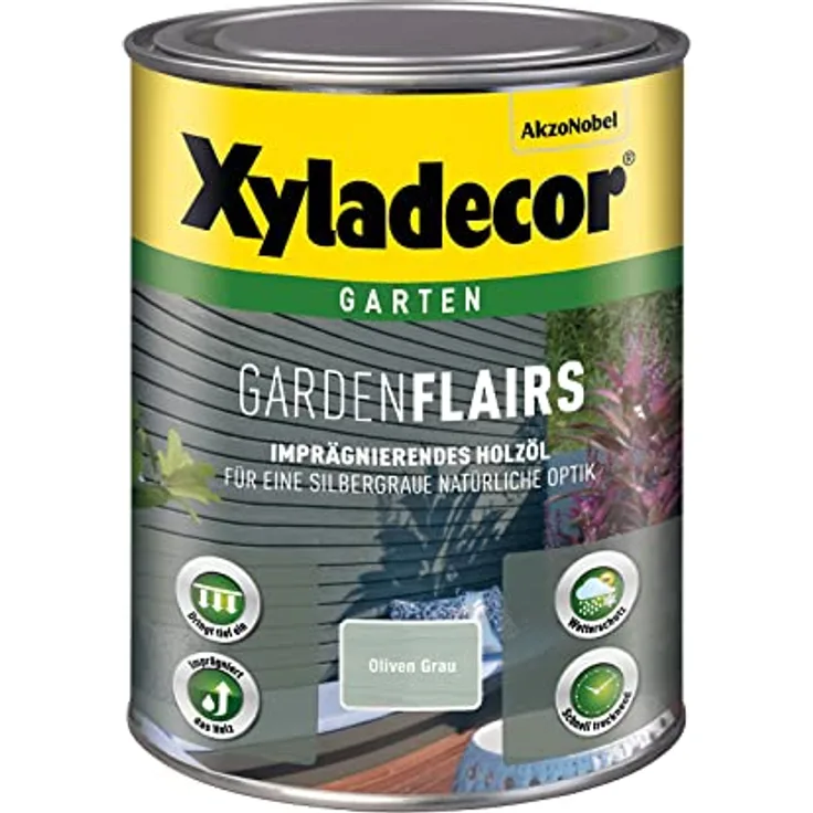Xyladecor GardenFlairs, Holzlasur für wettergeschützte Imprägnierung, Oliven Grau, 1L, schnell trocknend, seidenglänzend
