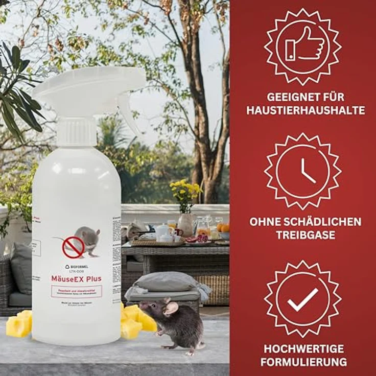 BIOFORMEL Mäuse Ex Spray Plus 500ml, Mäuse- & Rattenabwehrmittel mit Geraniol, für Indoor & Outdoor, made in Germany – Bild 2