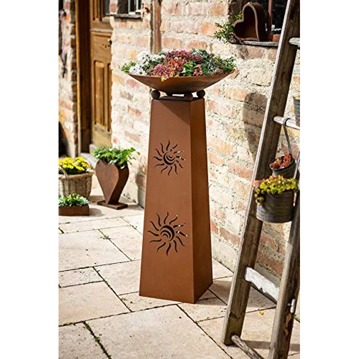 Dekoleidenschaft Deko-Säule Sonne + Feuerschale aus Metall in Rost-Optik, Feuerstelle, Garten-Deko, abnehmbare Feuerschale, moderne Rostoptik, 103 cm Höhe – Bild 2