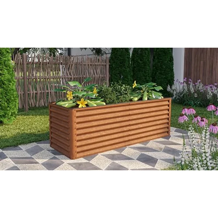 GFP Primeyard Luca Cortenstahl-Hochbeet 190x70x65 cm, stabiles Gartenbeet mit natürlicher Rostoptik, inkl. Wühlmausgitter und sicherem Kantenschutz – Bild 2
