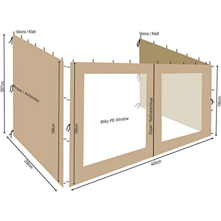 Quick Star Pavillonseitenteil Rank, sandbeige, 300x400 cm mit Fenster, für Garten und Terrasse, 3 Elemente – Bild 2