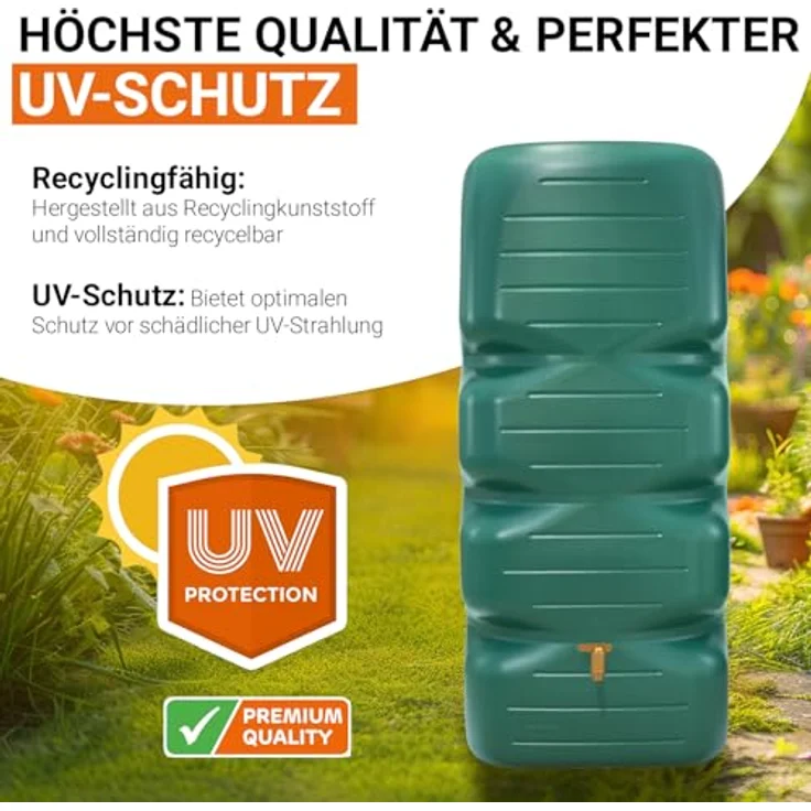 GARANTIA Regentonne CUBUS Komplett-Set 1000 L, dunkelgrün, mit Auslaufhahn und Fallrohrfilter, 1000 l – Bild 6